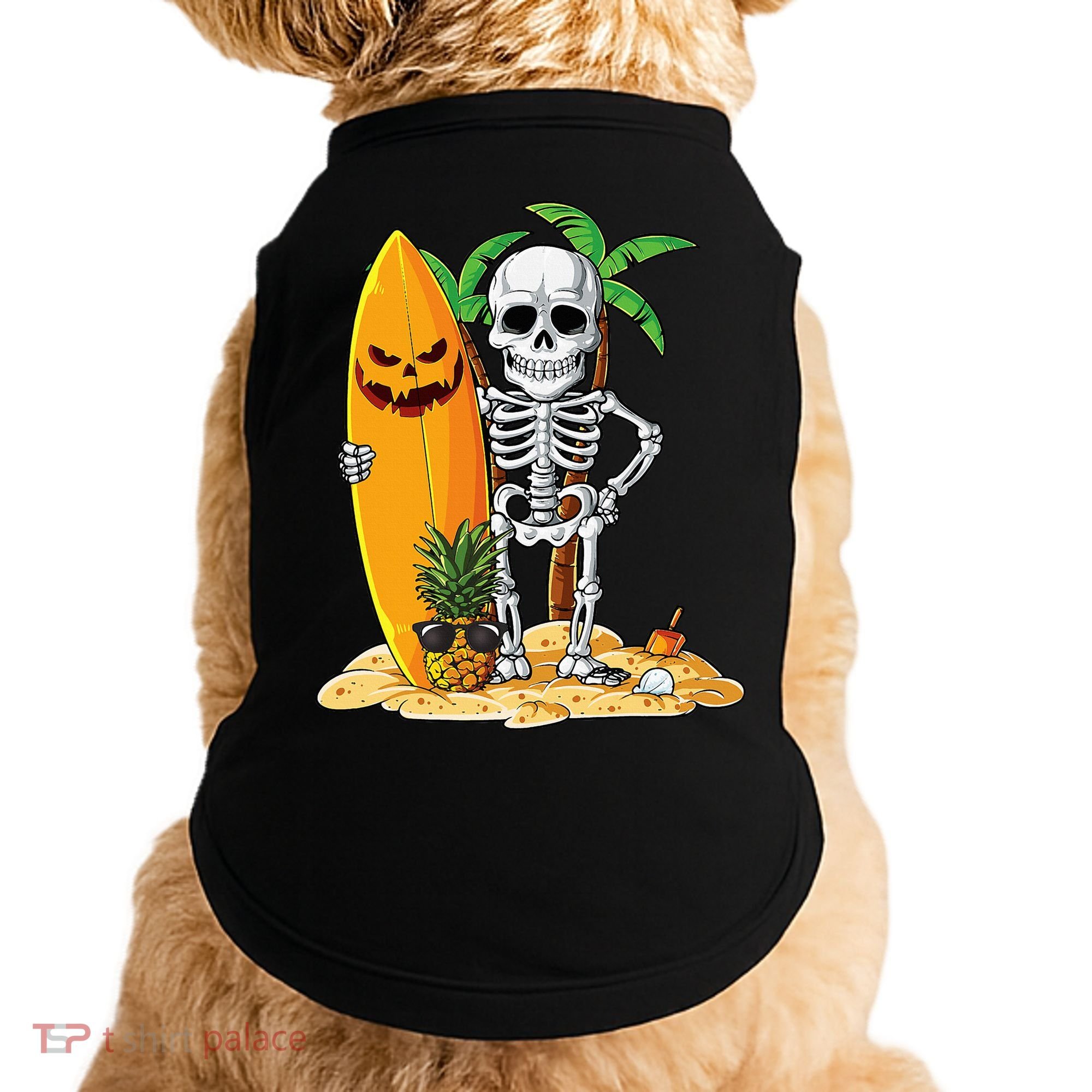 Skeleton Surfing Halloween Hawaii Hawaiian Surfer Doggie Tank