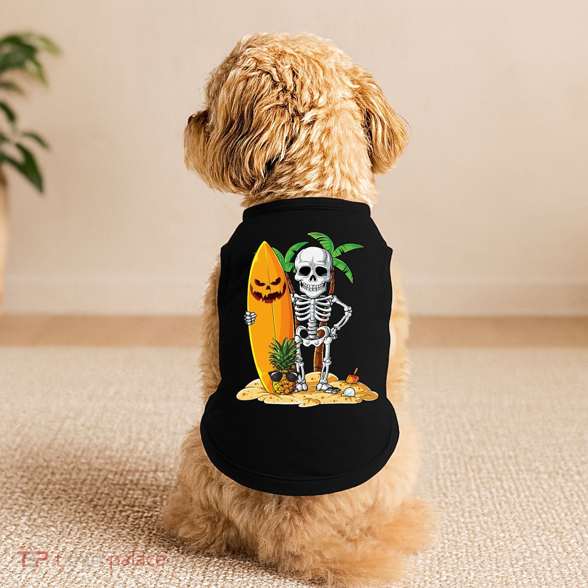 Skeleton Surfing Halloween Hawaii Hawaiian Surfer Doggie Tank