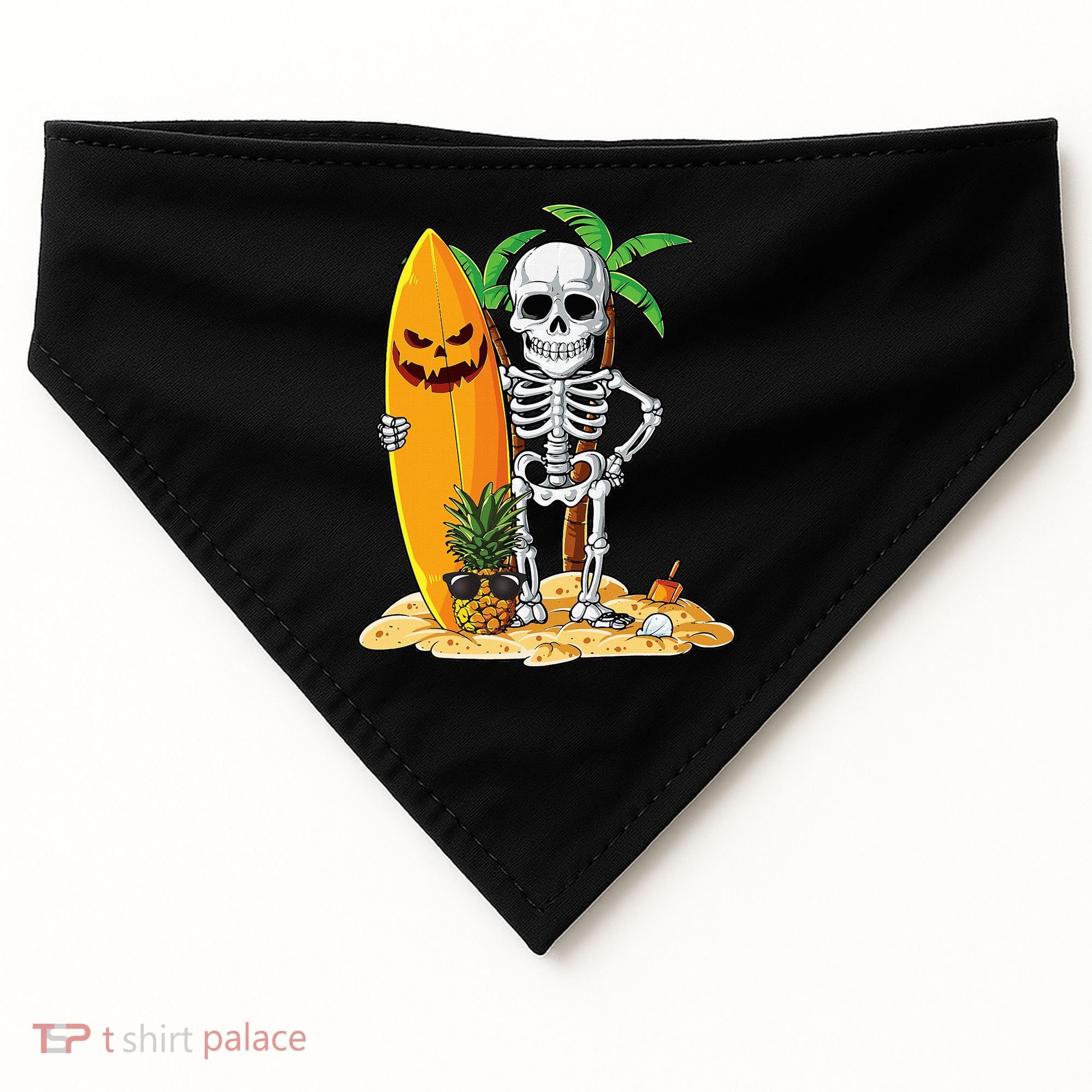 Skeleton Surfing Halloween Hawaii Hawaiian Surfer USA-Made Doggie Bandana