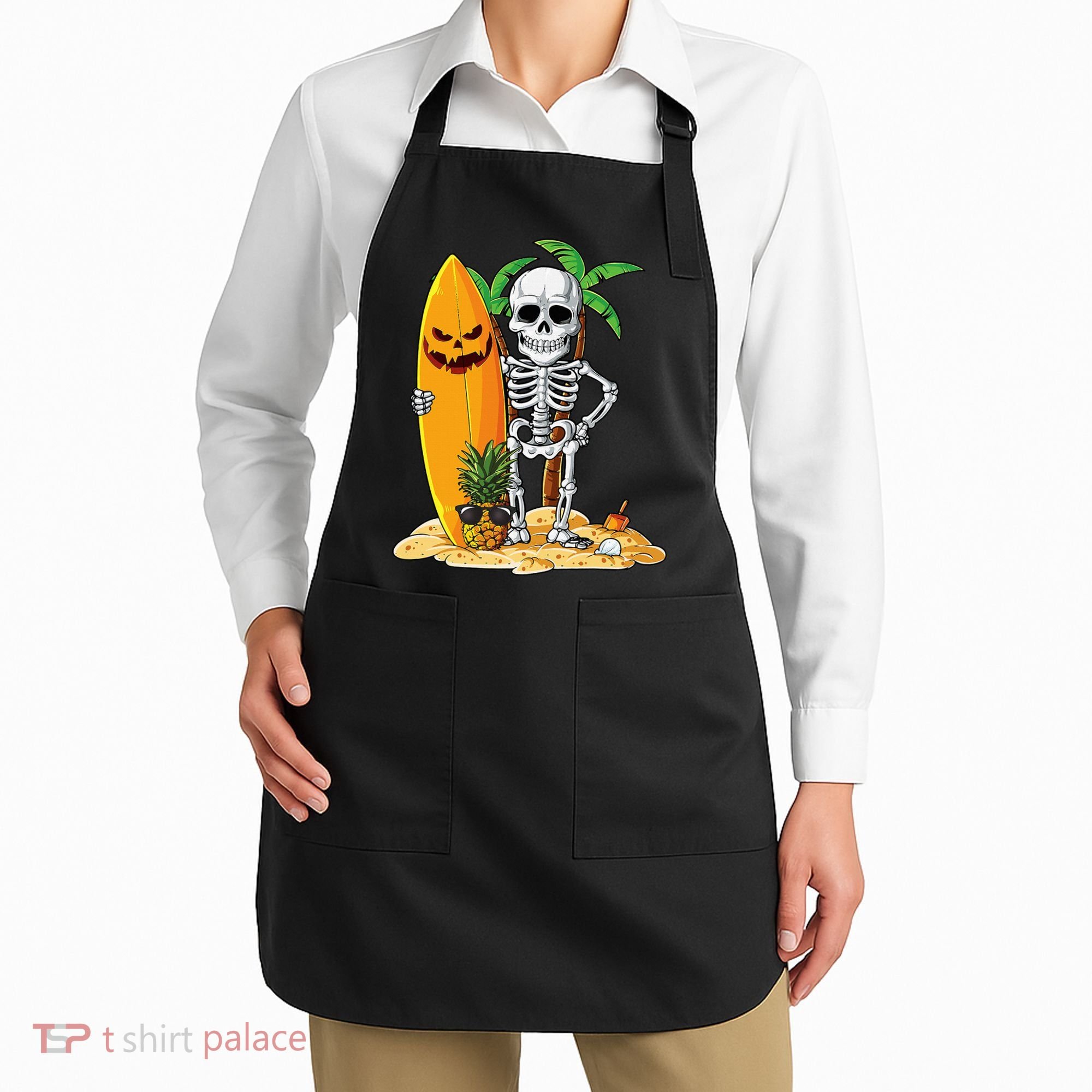 Skeleton Surfing Halloween Hawaii Hawaiian Surfer Apron