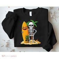 Skeleton Surfing Halloween Hawaii Hawaiian Surfer Sweatshirt thumb 2