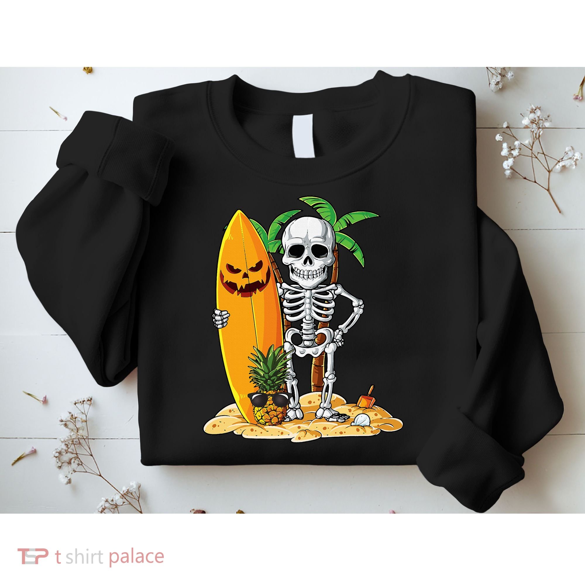 Skeleton Surfing Halloween Hawaii Hawaiian Surfer Sweatshirt