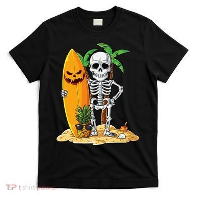 Skeleton Surfing Halloween Hawaii Hawaiian Surfer T-Shirt