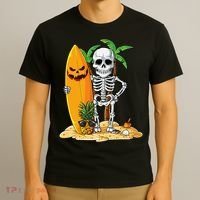 Skeleton Surfing Halloween Hawaii Hawaiian Surfer T-Shirt thumb 3