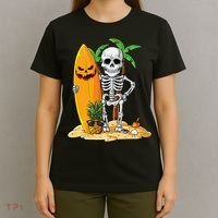 Skeleton Surfing Halloween Hawaii Hawaiian Surfer T-Shirt thumb 4