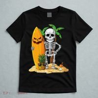 Skeleton Surfing Halloween Hawaii Hawaiian Surfer T-Shirt thumb 5