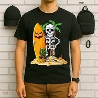 Skeleton Surfing Halloween Hawaii Hawaiian Surfer T-Shirt thumb 6