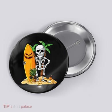 Skeleton Surfing Halloween Hawaii Hawaiian Surfer Button