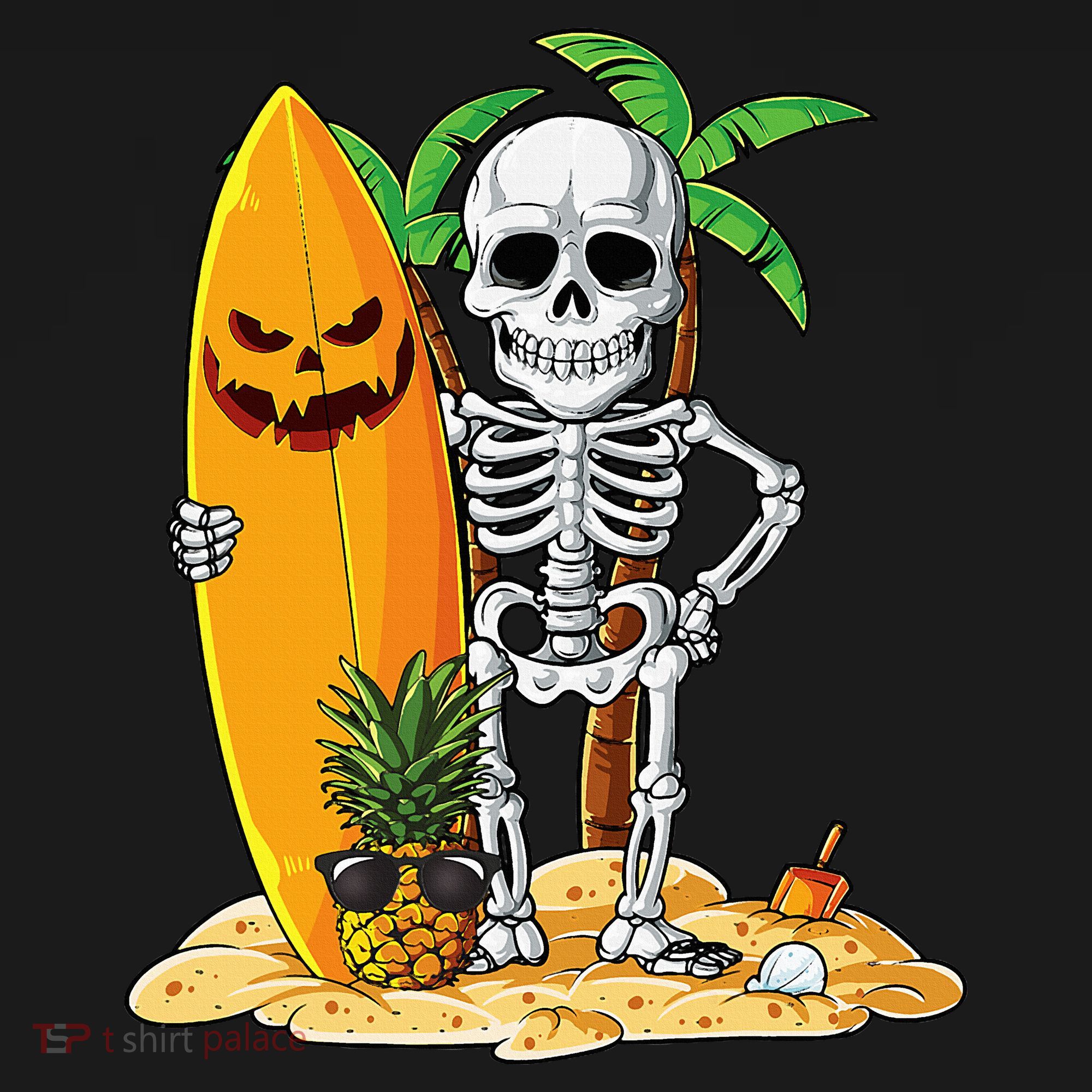 Skeleton Surfing Halloween Hawaii Hawaiian Surfer Button