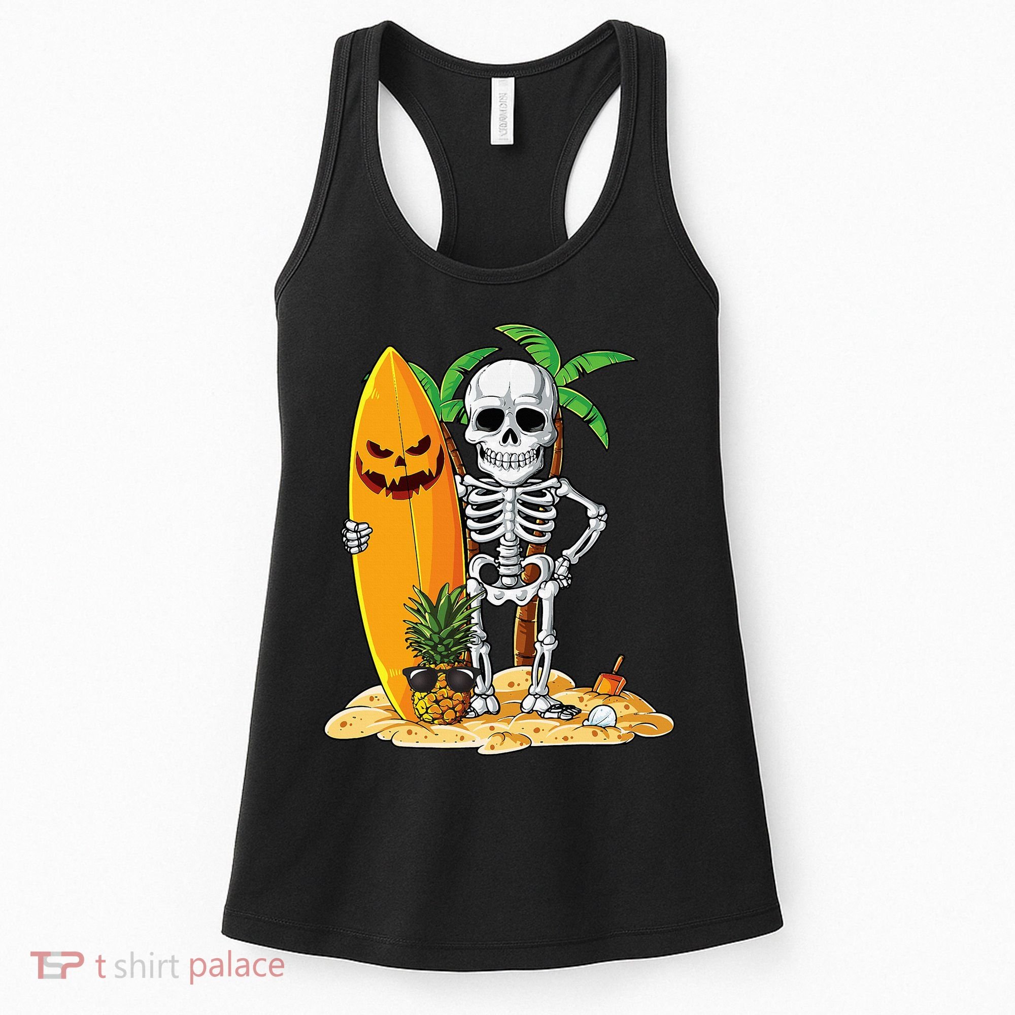 Skeleton Surfing Halloween Hawaii Hawaiian Surfer Women's Tank Top