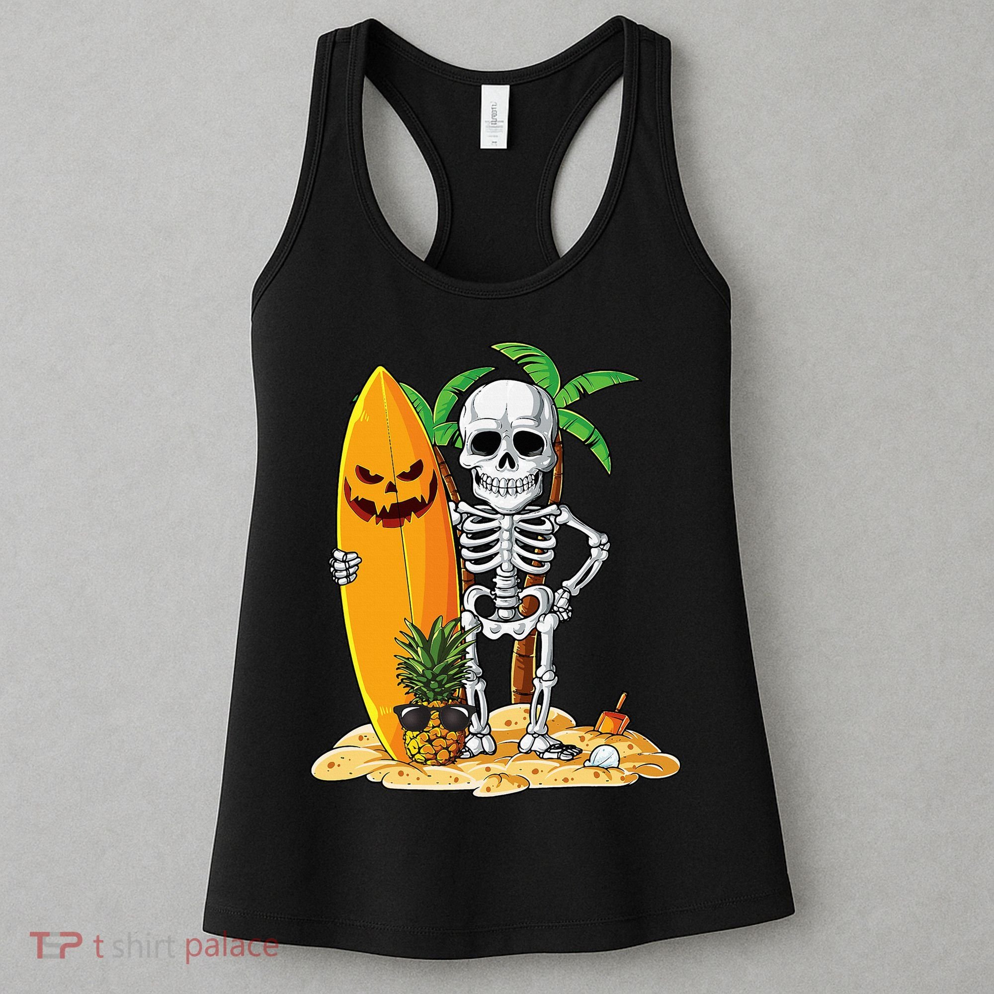 Skeleton Surfing Halloween Hawaii Hawaiian Surfer Women's Tank Top