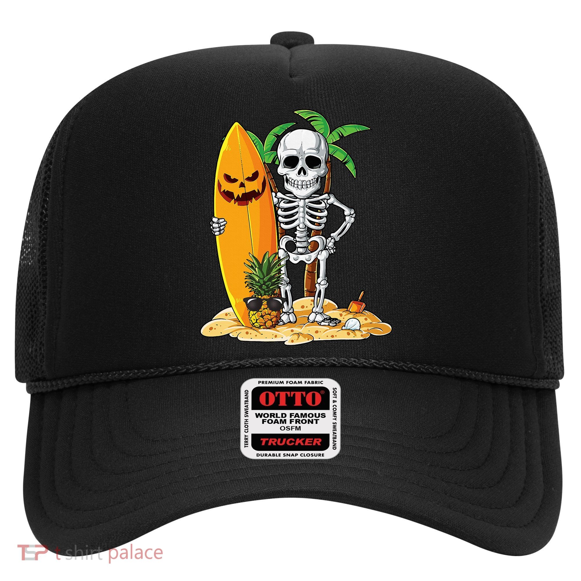 Skeleton Surfing Halloween Hawaii Hawaiian Surfer Hat