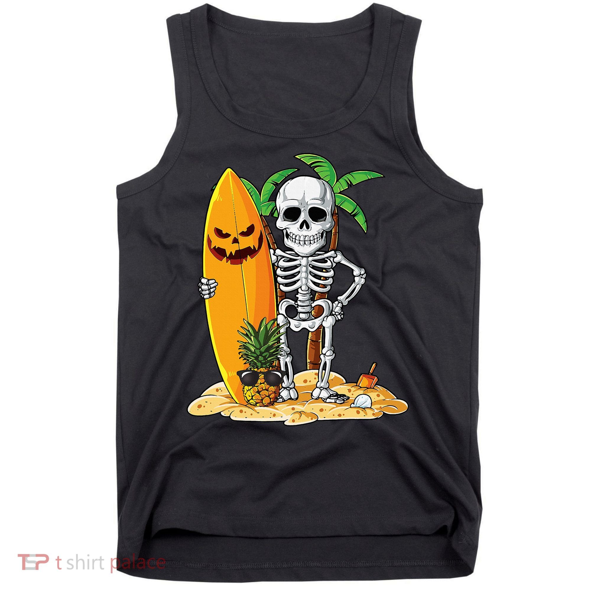 Skeleton Surfing Halloween Hawaii Hawaiian Surfer Tank Top
