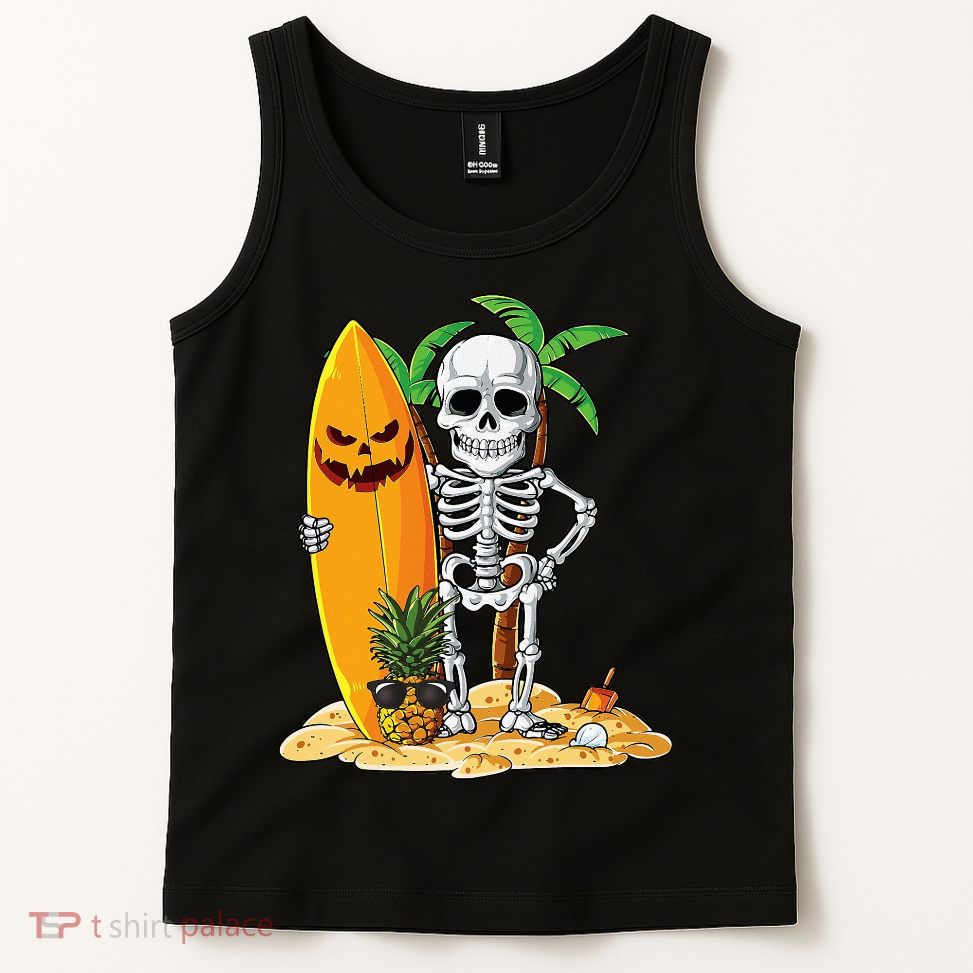 Skeleton Surfing Halloween Hawaii Hawaiian Surfer Tank Top