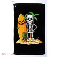 Skeleton Surfing Halloween Hawaii Hawaiian Surfer Golf Towel thumb 0