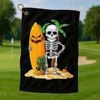 Skeleton Surfing Halloween Hawaii Hawaiian Surfer Golf Towel thumb 1