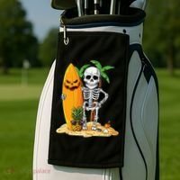 Skeleton Surfing Halloween Hawaii Hawaiian Surfer Golf Towel thumb 2