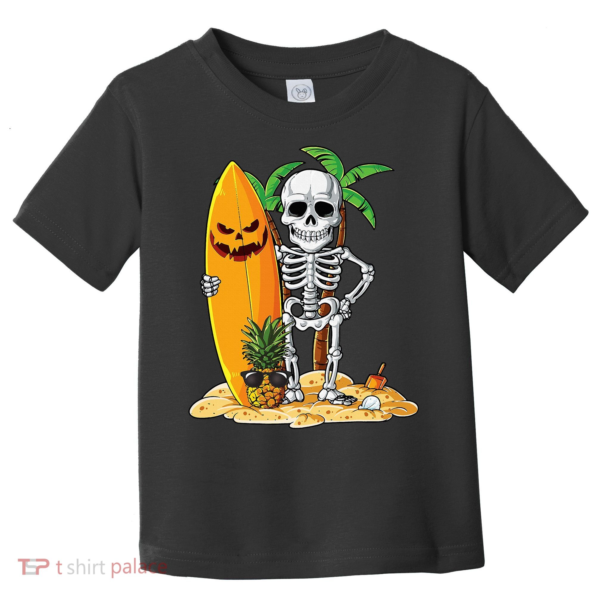 Skeleton Surfing Halloween Hawaii Hawaiian Surfer Toddler T-Shirt