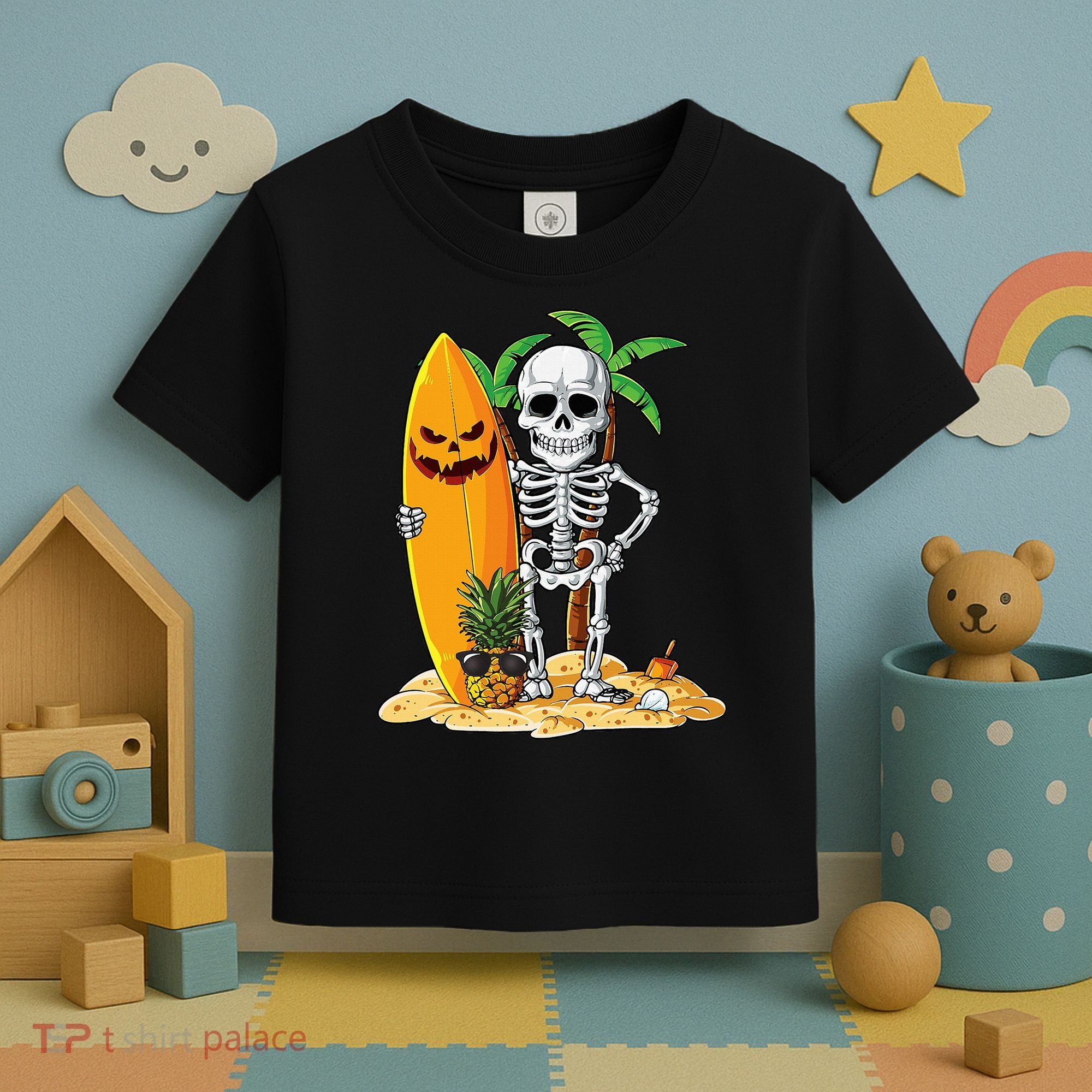 Skeleton Surfing Halloween Hawaii Hawaiian Surfer Toddler T-Shirt