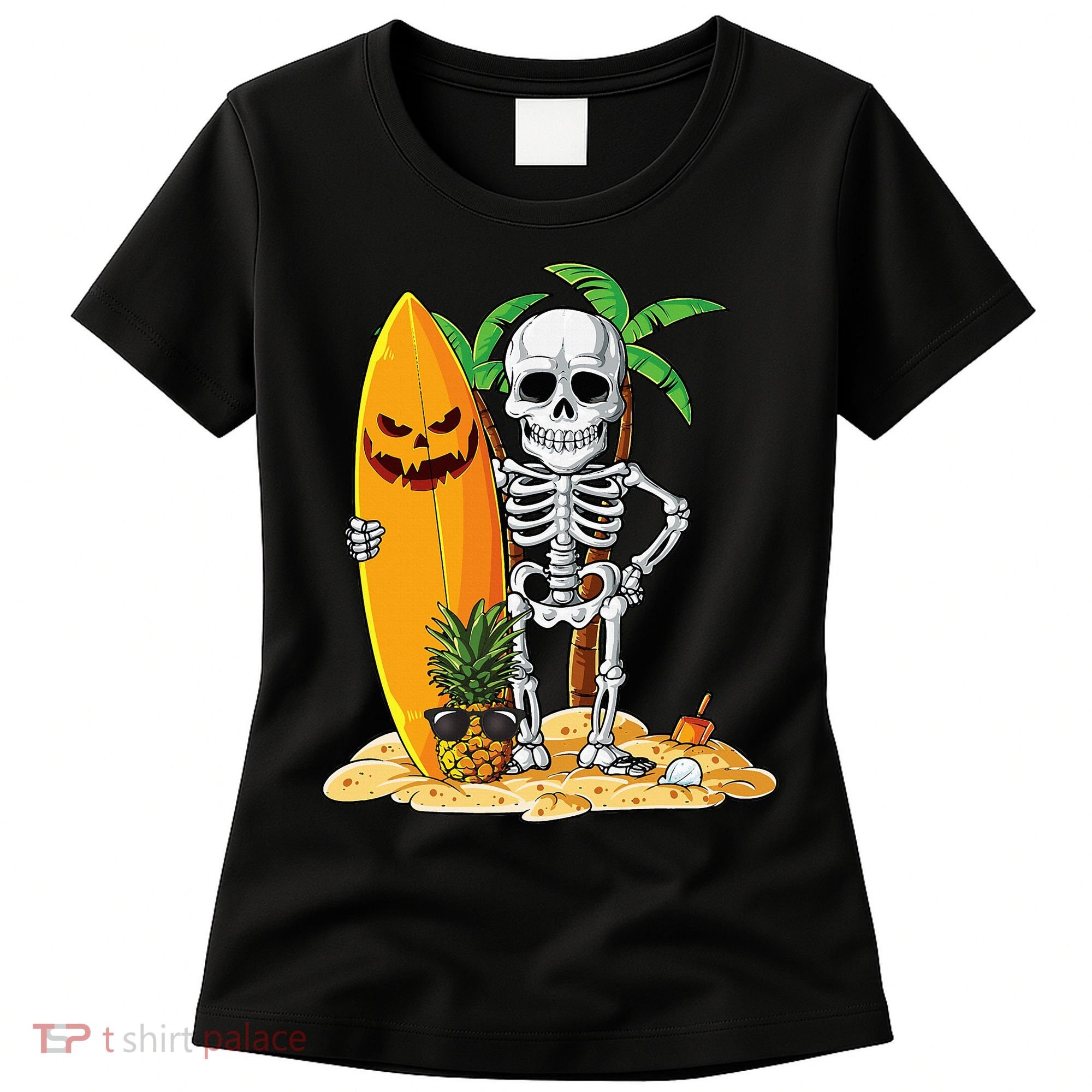Skeleton Surfing Halloween Hawaii Hawaiian Surfer Women's T-Shirt