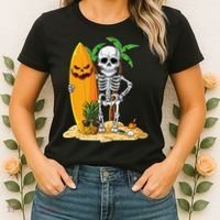 Skeleton Surfing Halloween Hawaii Hawaiian Surfer Women's T-Shirt thumb 2