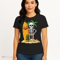 Skeleton Surfing Halloween Hawaii Hawaiian Surfer Women's T-Shirt thumb 4