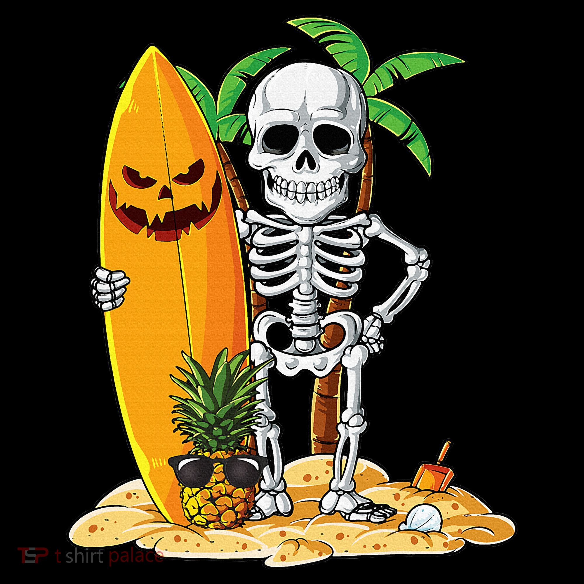 Skeleton Surfing Halloween Hawaii Hawaiian Surfer Women's T-Shirt