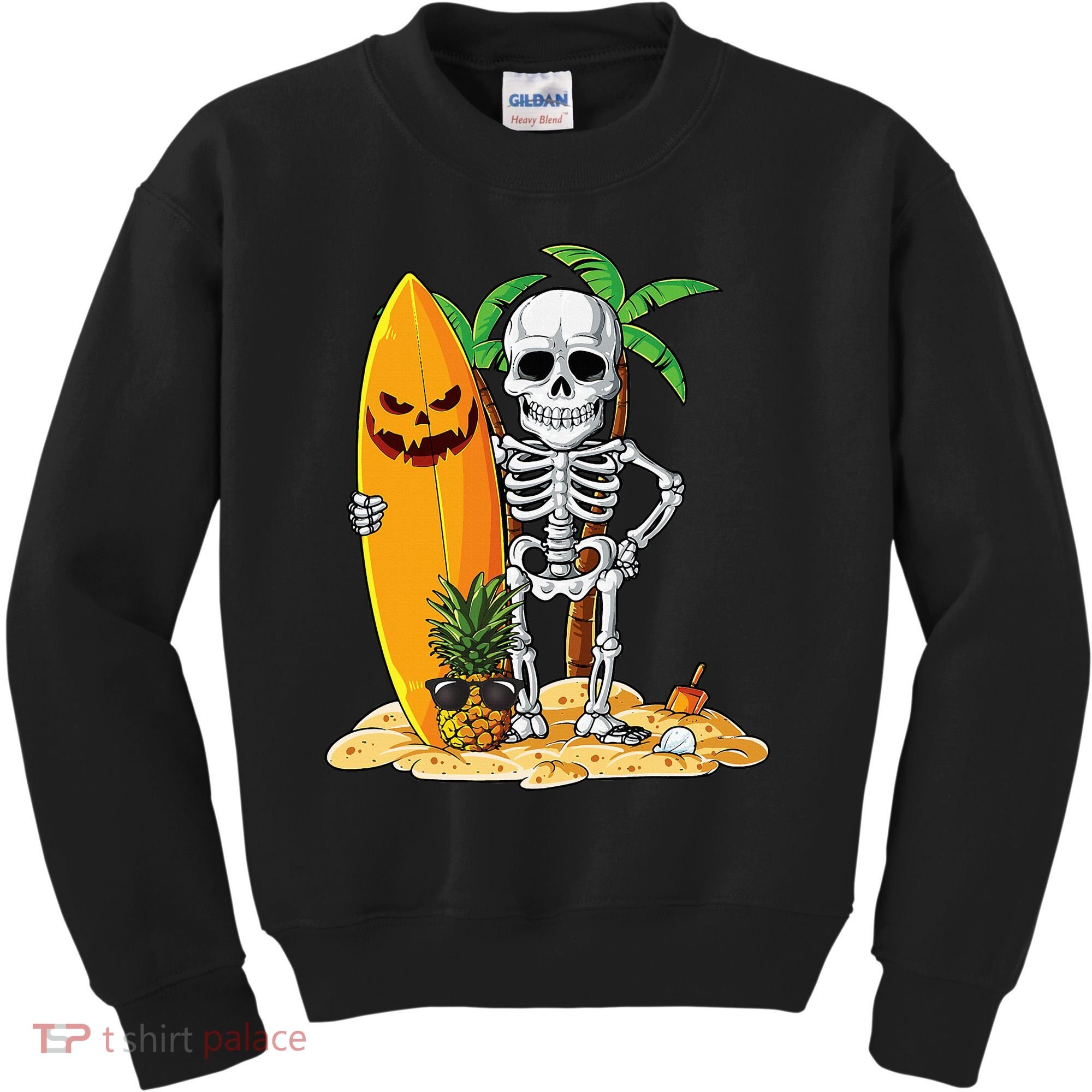 Skeleton Surfing Halloween Hawaii Hawaiian Surfer Kids Sweatshirt
