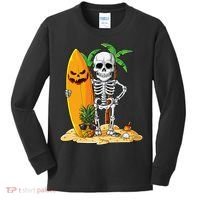 Skeleton Surfing Halloween Hawaii Hawaiian Surfer Kids Long Sleeve Shirt thumb 0