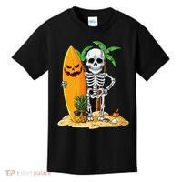 Skeleton Surfing Halloween Hawaii Hawaiian Surfer Kids T-Shirt thumb 0