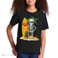 Skeleton Surfing Halloween Hawaii Hawaiian Surfer Kids T-Shirt thumb 2