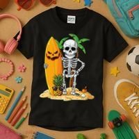 Skeleton Surfing Halloween Hawaii Hawaiian Surfer Kids T-Shirt thumb 3