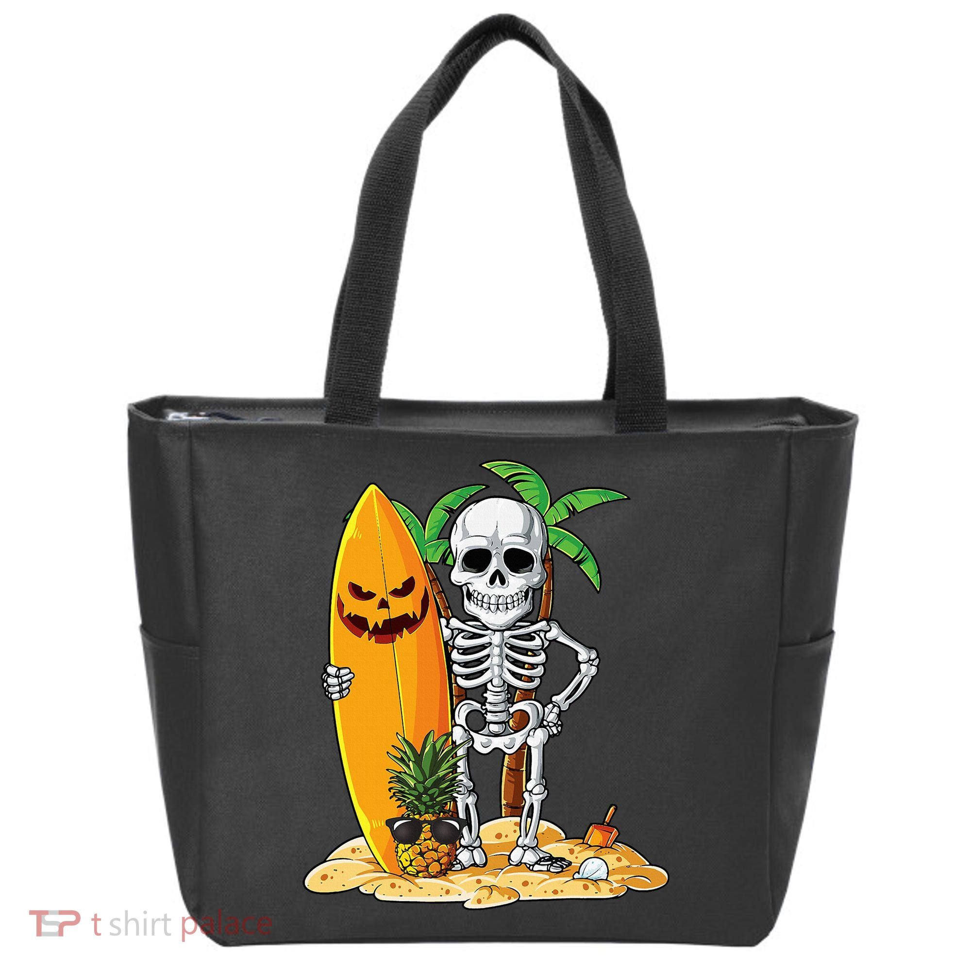 Skeleton Surfing Halloween Hawaii Hawaiian Surfer Tote Bag