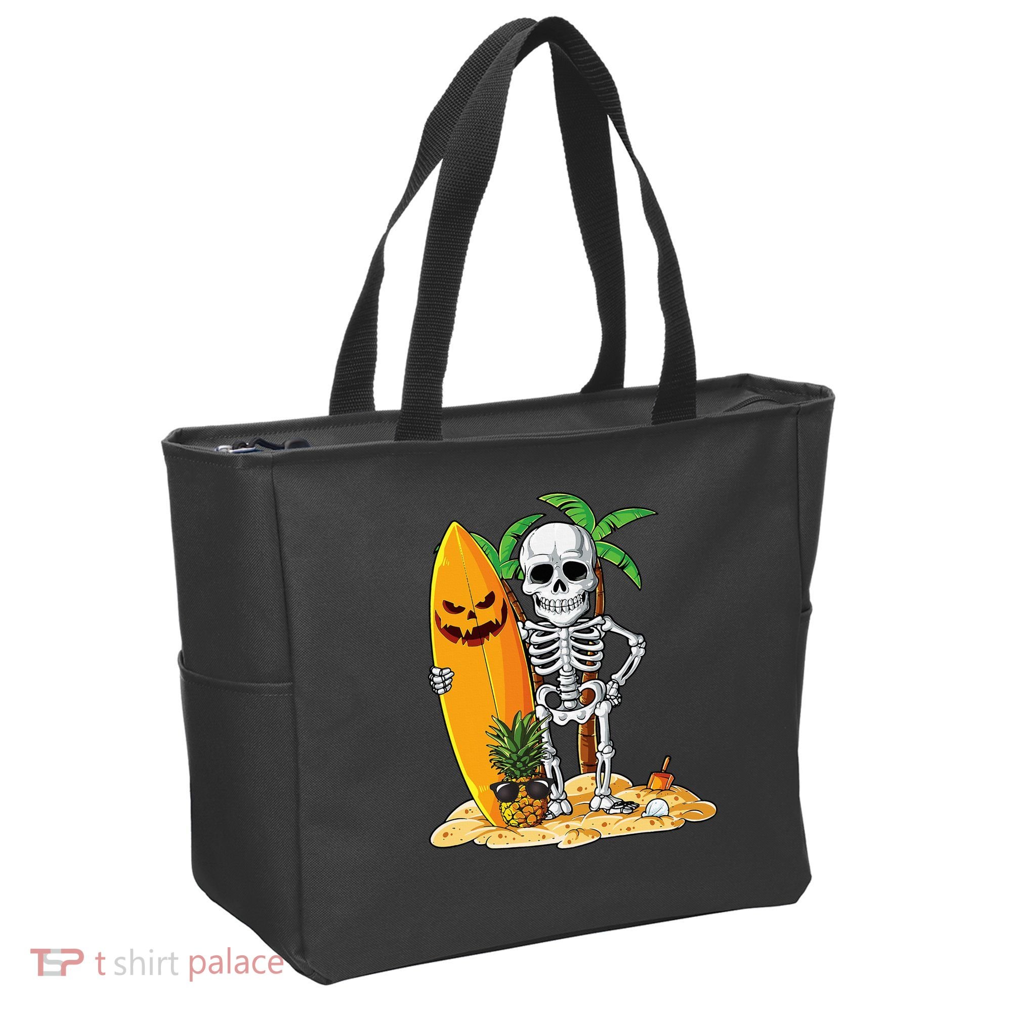 Skeleton Surfing Halloween Hawaii Hawaiian Surfer Tote Bag