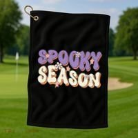 Spooky Season Halloween Groovy Retro Golf Towel thumb 1