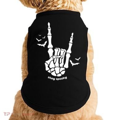 Stay Spooky Halloween Rock Skeleton Doggie Tank