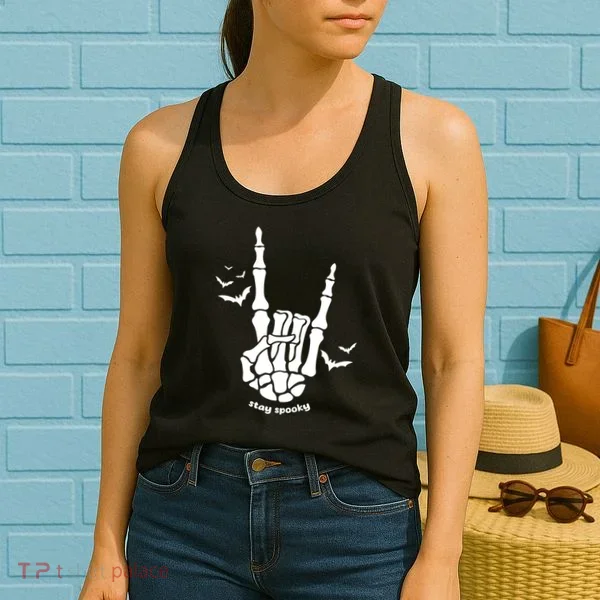 Stay Spooky Halloween Rock Skeleton Women's Tank Top