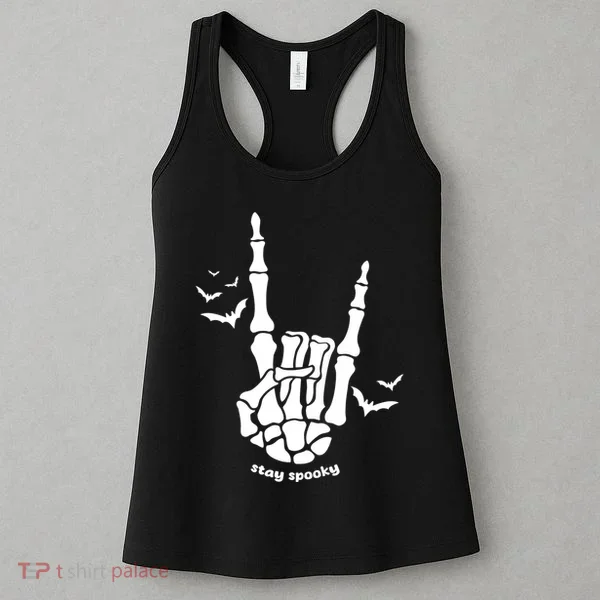 Stay Spooky Halloween Rock Skeleton Women's Tank Top