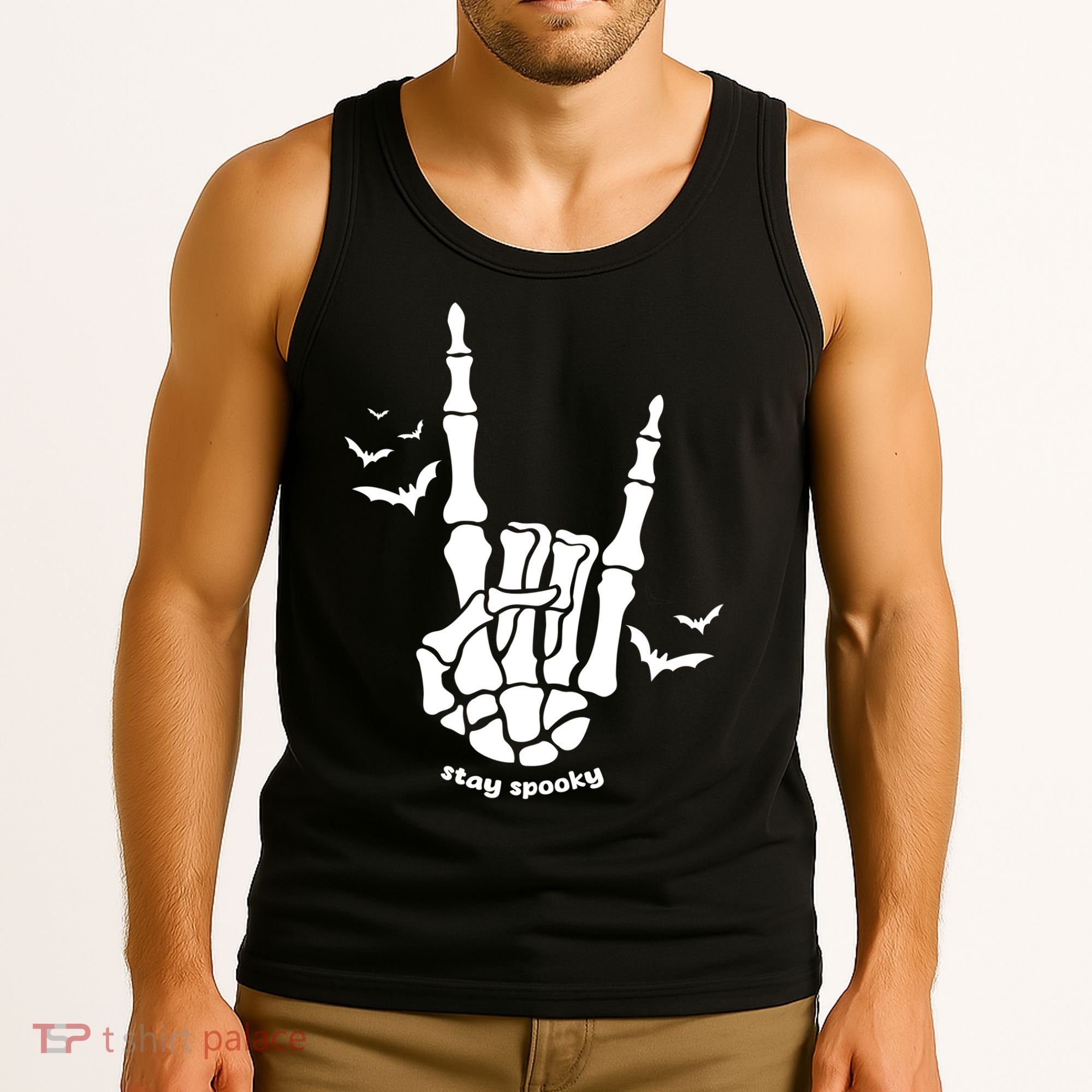 Stay Spooky Halloween Rock Skeleton Tank Top