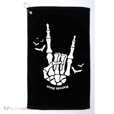 Stay Spooky Halloween Rock Skeleton Golf Towel