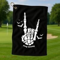 Stay Spooky Halloween Rock Skeleton Golf Towel thumb 1