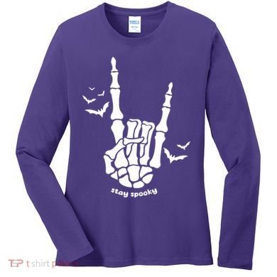 Stay Spooky Halloween Rock Skeleton Women's Long Sleeve Shirt