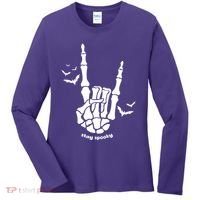 Stay Spooky Halloween Rock Skeleton Women's Long Sleeve Shirt thumb 0