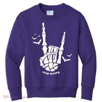 Stay Spooky Halloween Rock Skeleton Kids Sweatshirt