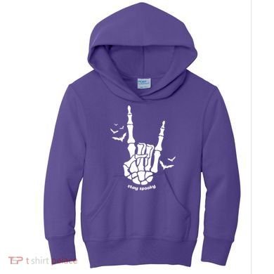 Stay Spooky Halloween Rock Skeleton Kids Hoodie