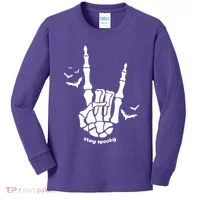 Stay Spooky Halloween Rock Skeleton Kids Long Sleeve Shirt thumb 0