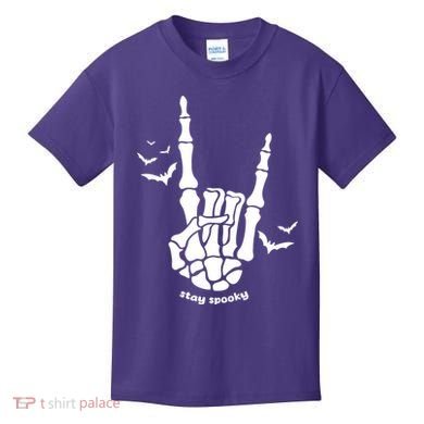 Stay Spooky Halloween Rock Skeleton Kids T-Shirt