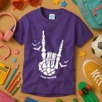 Stay Spooky Halloween Rock Skeleton Kids T-Shirt thumb 3