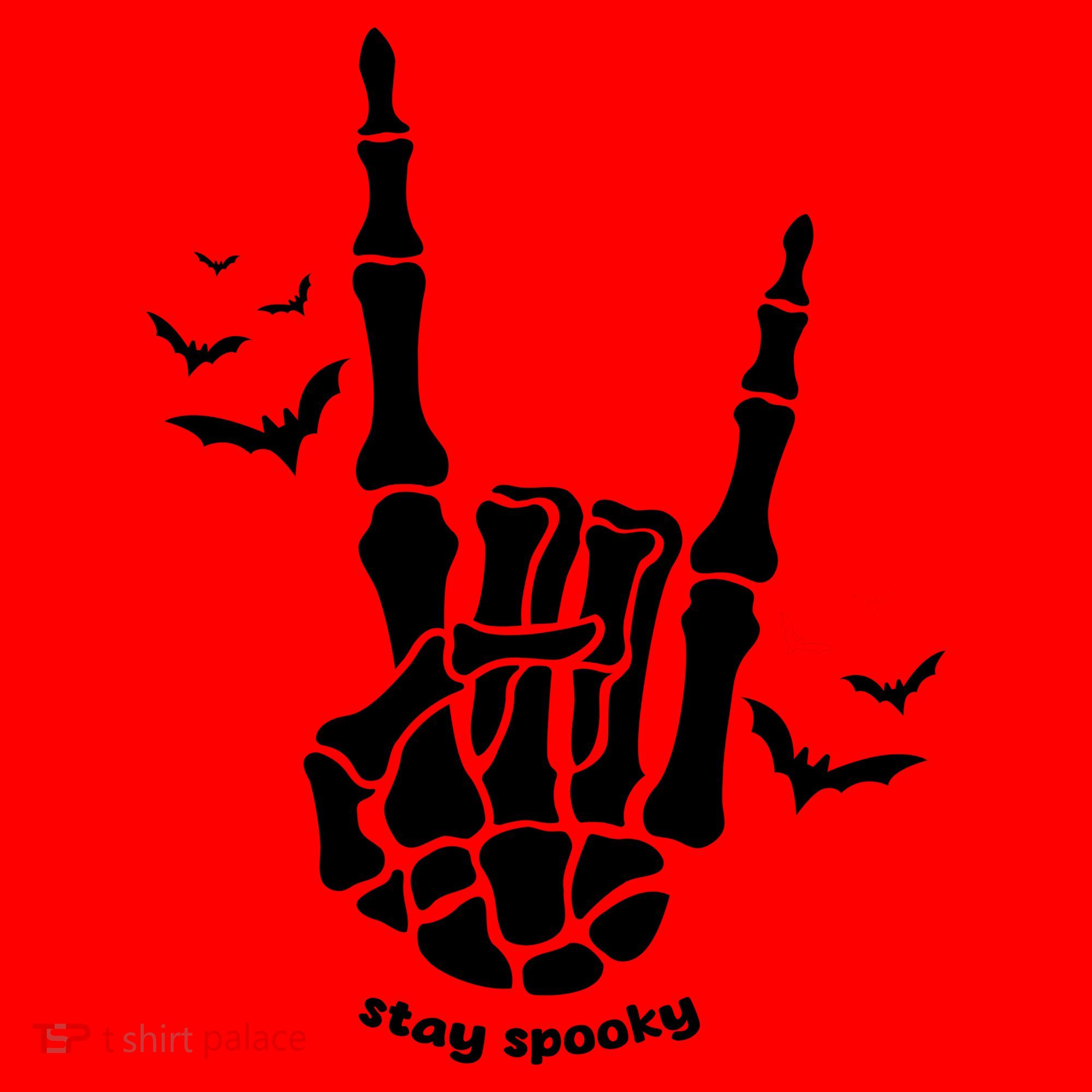 Stay Spooky Halloween Rock Skeleton Santa Hat