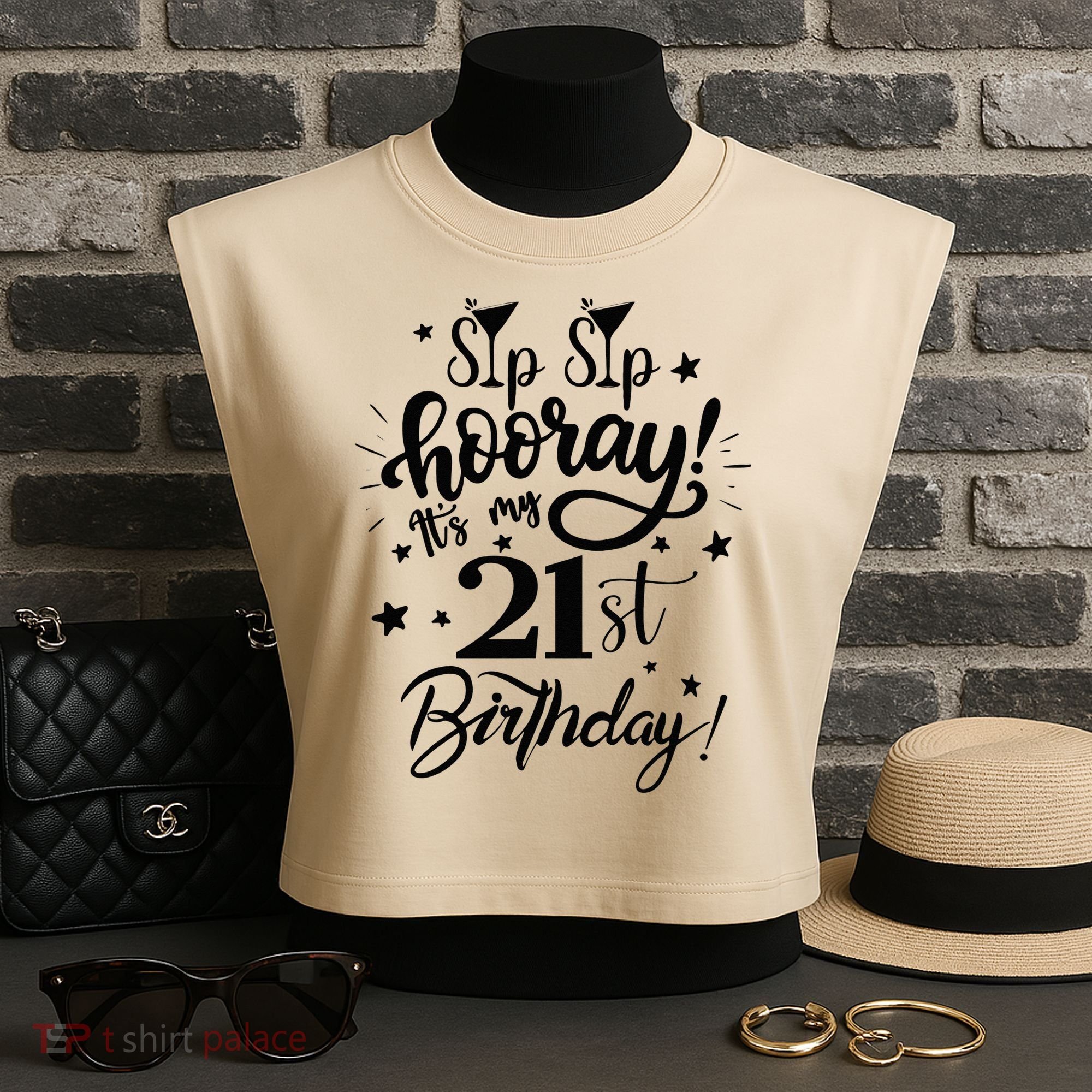 Sip Sip Hooray Its My 21st Birthday Women 21 Years Old Garment-Dyed Women's Muscle Tee